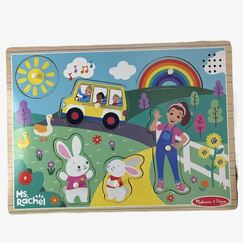 Melissa & Doug Ms. Rachel Wooden Musical Peg Puzzle Toddler Tested & Working